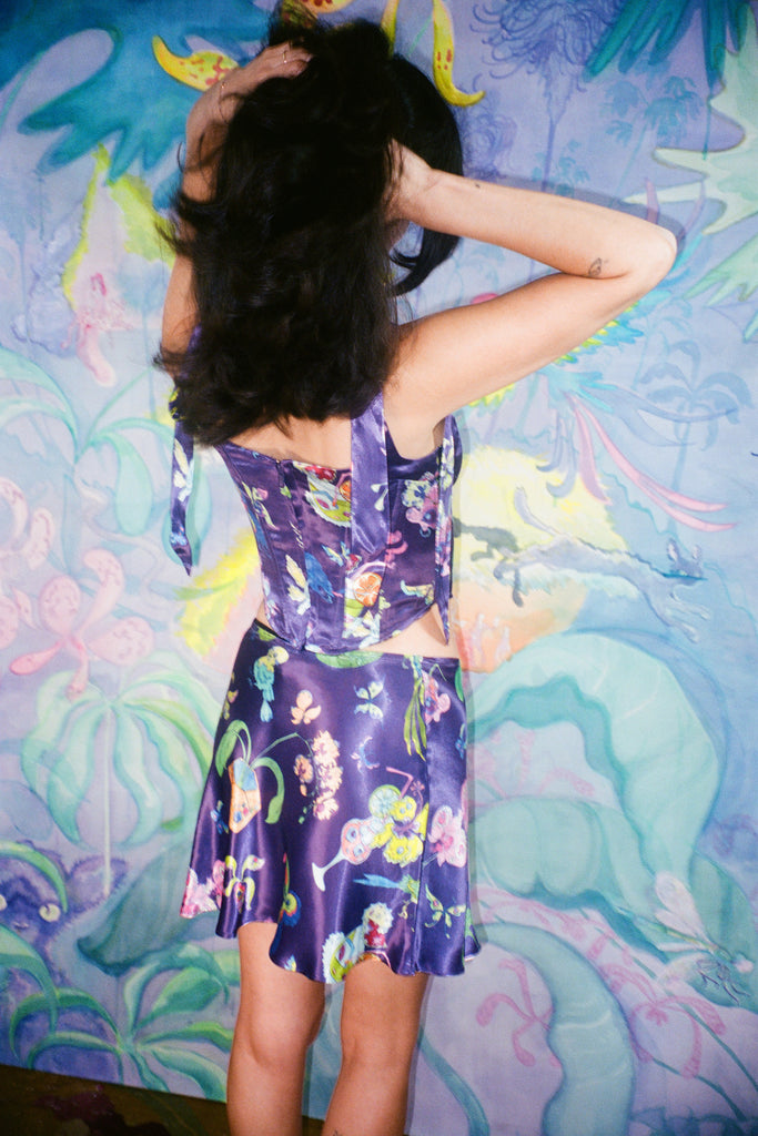 Jacqueline Slip Skirt in Violet Tiki